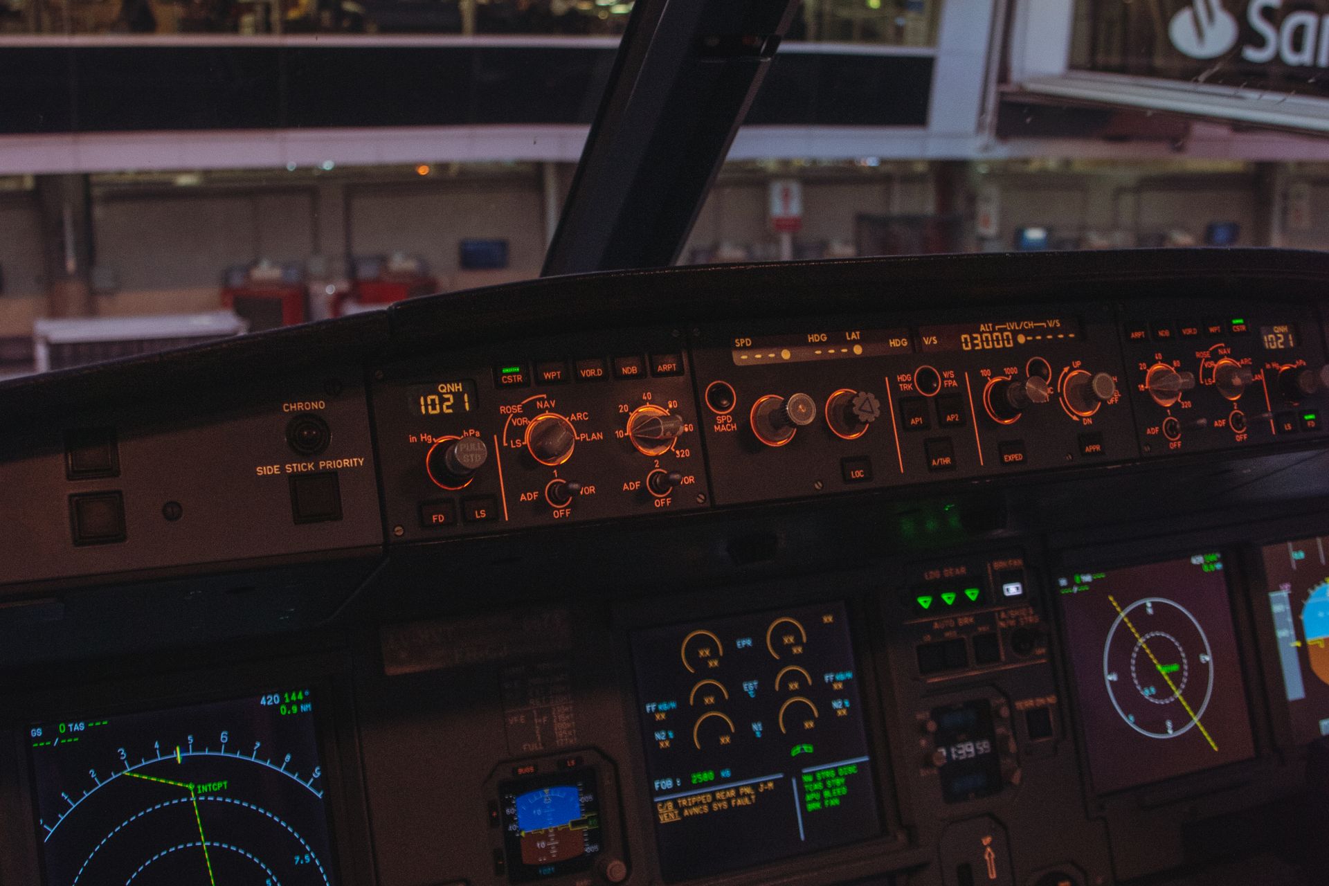 Flight deck at altitude